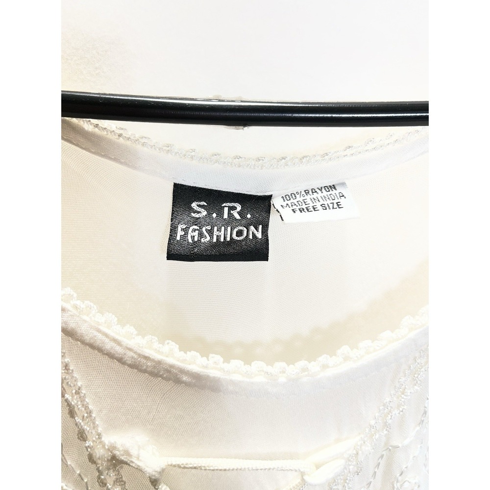 VTG 90's Sheer Embroidered Laceup Midi Dress OS White Boho Festival Fairycore - Picture 3 of 7
